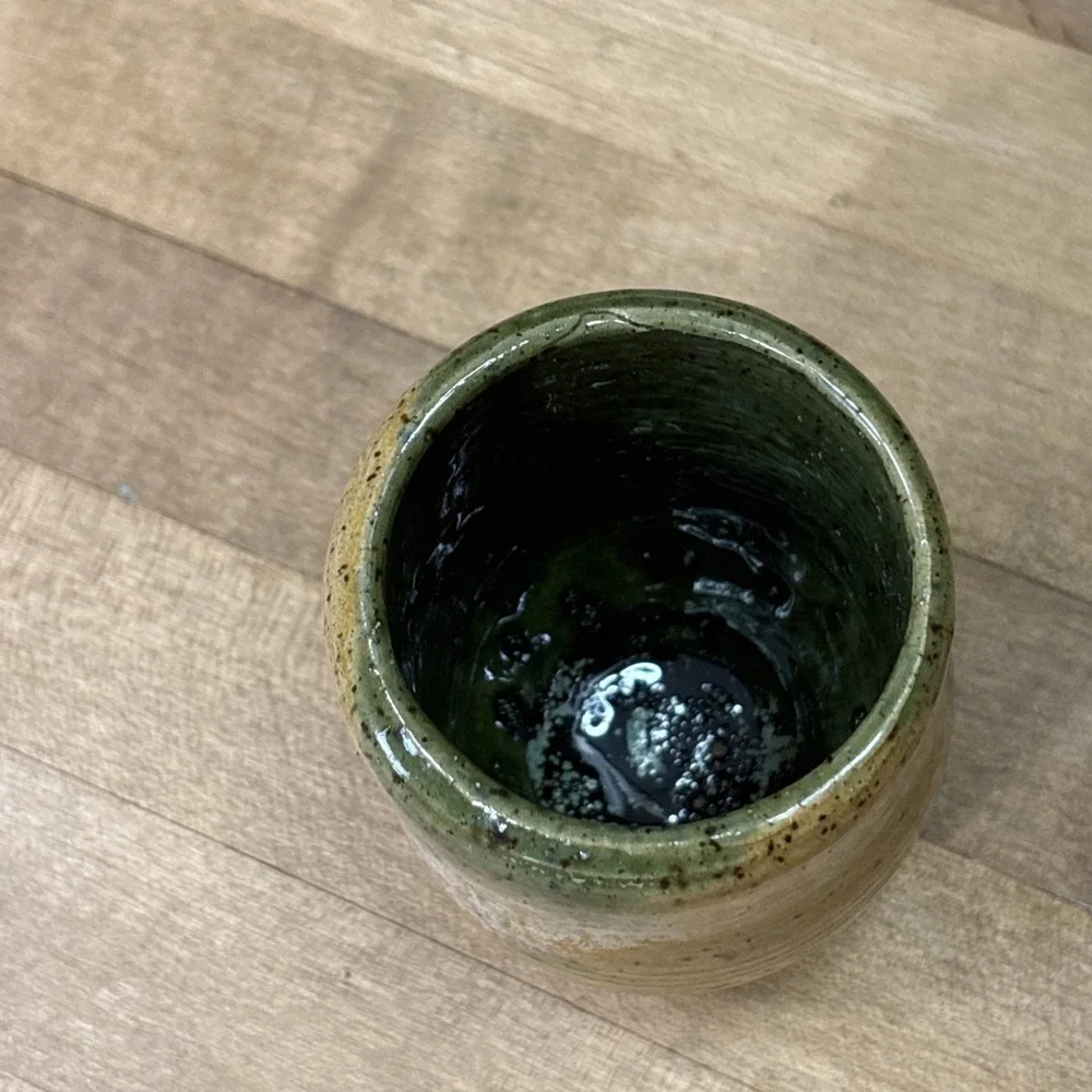 Vintage MCM Studio Pottery Vase Green Brown Glaze Hand Thrown Artisan Ceramic